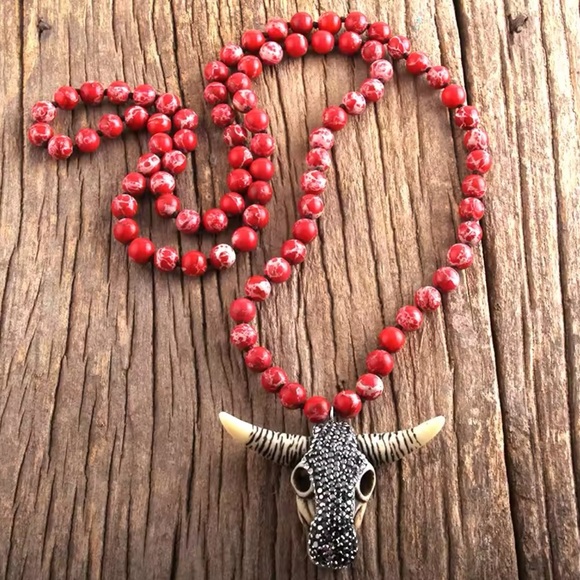 Anthropologie Jewelry - Bohemian Bull Skull Long Knitted Red Natural Stones Necklace
FINE CRAFTMANSHIP